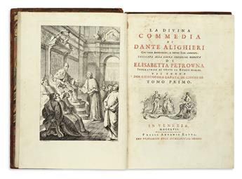 DANTE ALIGHIERI.  Opere.  4 vols. in 5.  1757-58.  Lacks last 2 leaves in Vol. 1 and 2 preliminary leaves in Vol. 4/1.